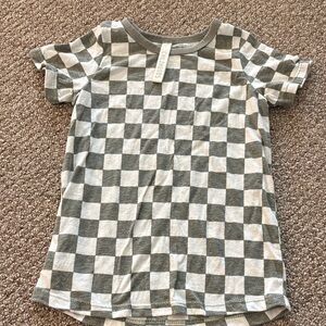 Kids Checkered Tee in Sage Green and White